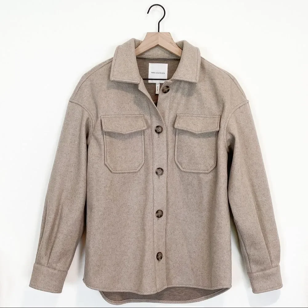 Anthropologie Avec Les Filles Oat Melange Oversized Faux Wool Shacket NWOT XS-S - Picture 2 of 8